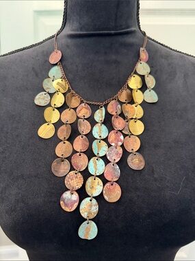 Anthropologie Multitone Patina Disc Bib Necklace